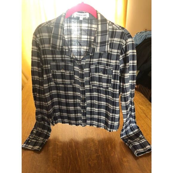 ELIZABETH AND JAMES BUCKLEY PLAID FRAYED HEM SHIRT Size Large - Picture 4 of 12